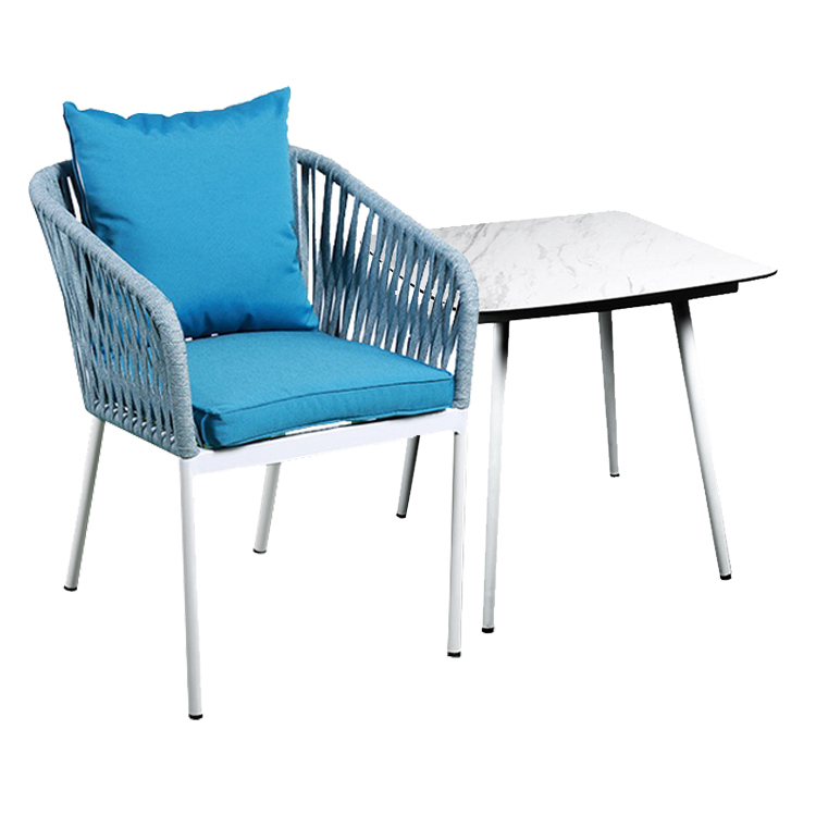 Aluminium Seil Wicker Restaurant Esszimmer Set Möbeltisch mit Stühlen Made in China【I can-50089】